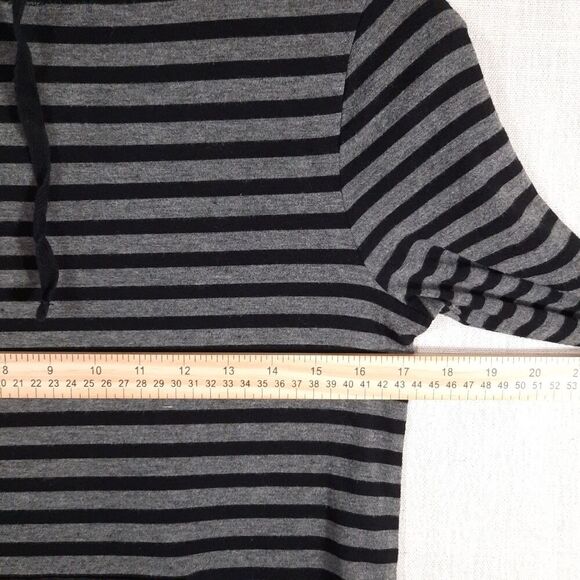 Old Navy Henley Hoodie Size Small Charcoal Stripe Y2K Style Kangaroo Pocket Goth - Picture 10 of 15